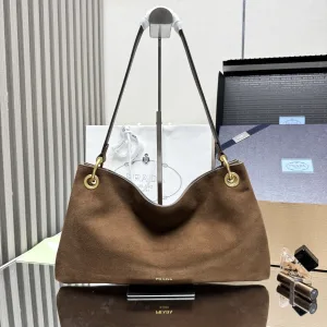 Prada Suede Hobo Medium Brown Gold Hardware
