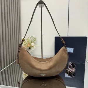 Prada Suede Moon Bag Medium Beige Gold Hardware