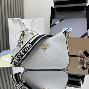 Prada Triangle Shoulder Bag Small White Gold Hardware