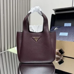 Prada Triangle Tote Medium Burgundy Gold Hardware