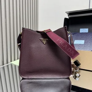 Prada Triangle Tote Medium Burgundy Silver Hardware