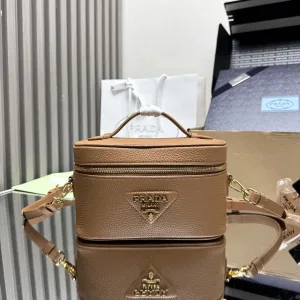 Prada Vanity Case Small Caramel Gold Hardware