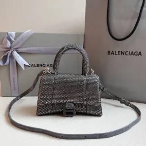 Balenciaga Hourglass Top Handle Mini Gray Crystal 19cm