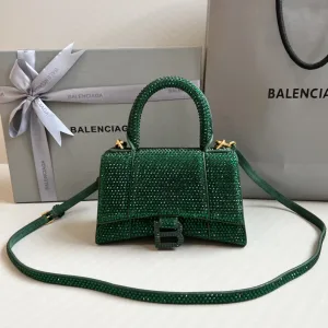 Balenciaga Hourglass Top Handle Mini Green Crystal 19cm