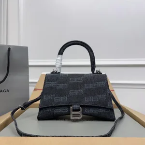 Balenciaga Hourglass Top Handle Small Black Monogram 23cm