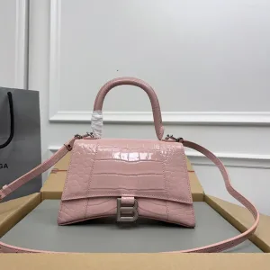 Balenciaga Hourglass Top Handle Small Pink Croc 23cm