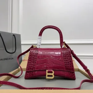 Balenciaga Hourglass Top Handle Small Red Croc 23cm