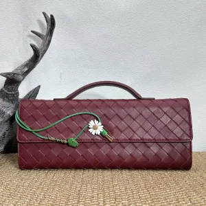 Bottega Veneta Intrecciato Long Top Handle Clutch Large Burgundy 30cm