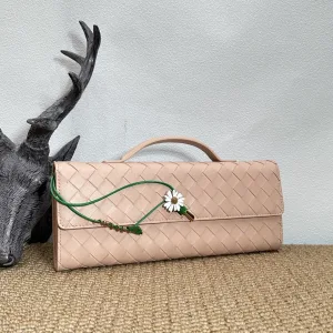 Bottega Veneta Intrecciato Long Top Handle Clutch Large Pink 30cm