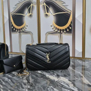 Saint Laurent LouLou Shoulder Bag Medium Black Gold Hardware Exact Size Unknown 036