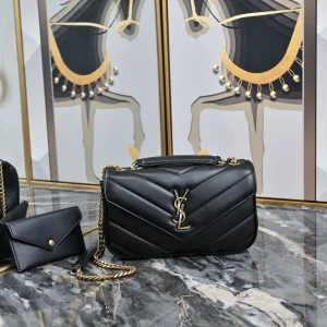 Saint Laurent LouLou Shoulder Bag Medium Black Gold Hardware Exact Size Unknown 037