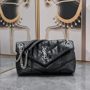 Saint Laurent LouLou Shoulder Bag Medium Black Silver Hardware Exact Size Unknown 023