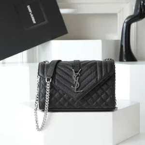 Saint Laurent LouLou Shoulder Bag Medium Black Silver Hardware Exact Size Unknown 088