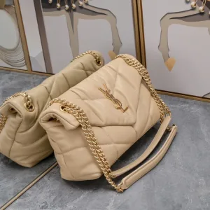 Saint Laurent LouLou Shoulder Bag Medium Tan Gold Hardware Exact Size Unknown 024