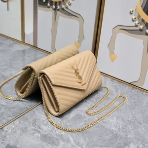 Saint Laurent LouLou Shoulder Bag Medium Tan Gold Hardware Exact Size Unknown 063