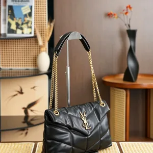 Saint Laurent Puffer Shoulder Bag Large Brown Gold Hardware Exact Size Unknown 237