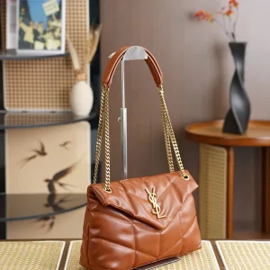 Saint Laurent Puffer Shoulder Bag Large Brown Gold Hardware Exact Size Unknown 238