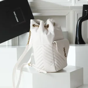 Saint Laurent Drawstring Shoulder Bag Medium White Black Hardware Exact Size Unknown 101