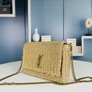 Saint Laurent Raffia Chain Shoulder Bag Medium Beige Gold Hardware Exact Size Unknown 001