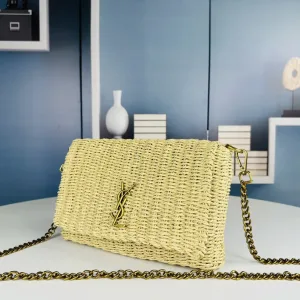 Saint Laurent Raffia Chain Shoulder Bag Medium Beige Gold Hardware Exact Size Unknown 002