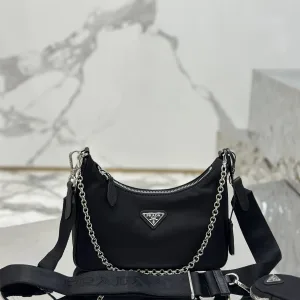 Prada Bucket Bag Medium Black Silver Hardware