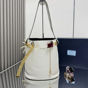 Prada Bucket Bag Medium White Gold Hardware