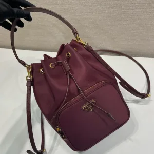 Prada Bucket Bag Small Burgundy Gold Hardware