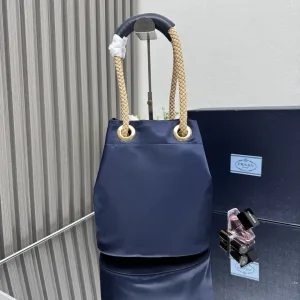 Prada Bucket Tote Medium Blue Gold Hardware