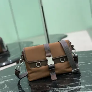 Prada Buckle Crossbody Small Brown Silver Hardware