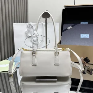 Prada Buckle Satchel Medium White Silver Hardware