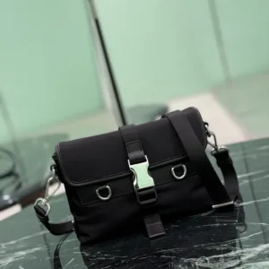 Prada Buckle Shoulder Bag Small Black Silver Hardware