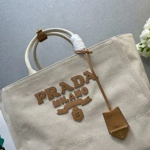 Prada Canvas Tote Medium White Gold Hardware