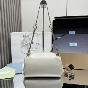 Prada Chain Shoulder Bag Small White Gold Hardware