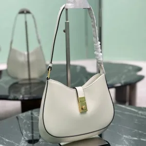 Prada Cleo Hobo Small White Gold Hardware