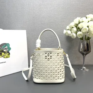 Prada Crochet Bucket Bag Small White Gold Hardware