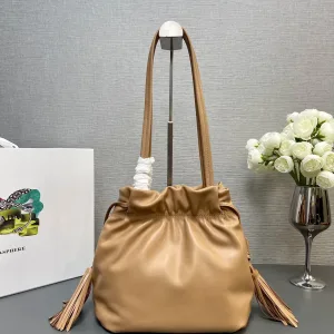 Prada Drawstring Bucket Bag Small Caramel Gold Hardware