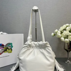 Prada Drawstring Bucket Bag Small White Gold Hardware