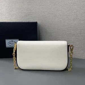 Prada Flap Chain Shoulder Bag Small White Gold Hardware