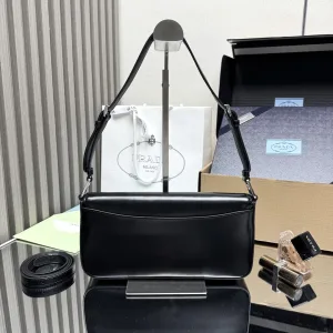 Prada Flap Shoulder Bag Small Black Silver Hardware