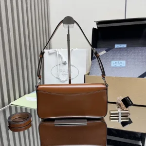 Prada Flap Shoulder Bag Small Brown Gold Hardware