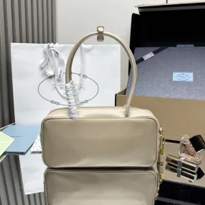 Prada Galleria Top Handle Small Beige Gold Hardware