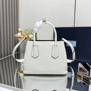 Prada Galleria Top Handle Small White Silver Hardware