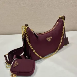 Prada Hobo Bag Small Burgundy Gold Hardware