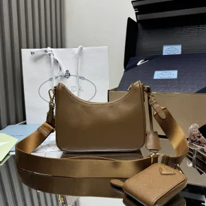 Prada Hobo Gift Set Small Caramel Gold Hardware