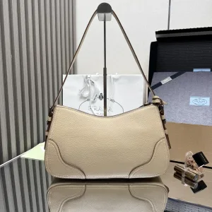 Prada Hobo Shoulder Bag Medium Beige Gold Hardware