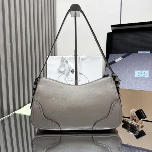 Prada Hobo Shoulder Bag Medium Gray Silver Hardware