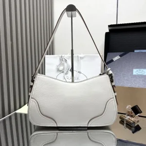 Prada Hobo Shoulder Bag Medium White Silver Hardware