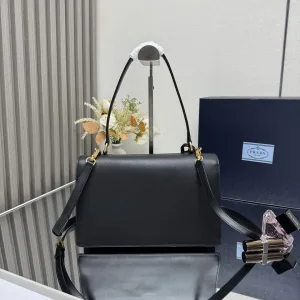Prada Leather Briefcase Medium Black Gold Hardware