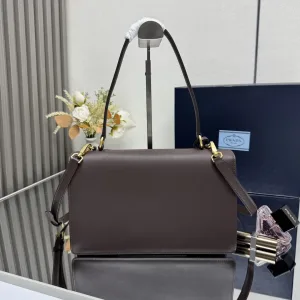 Prada Leather Briefcase Medium Dark Brown Gold Hardware