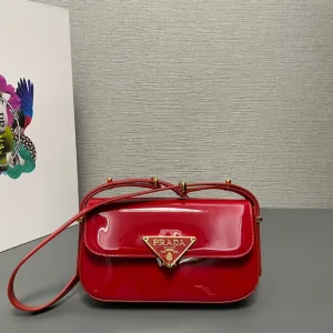 Prada Patent Leather Chain Bag Small Red Gold Hardware